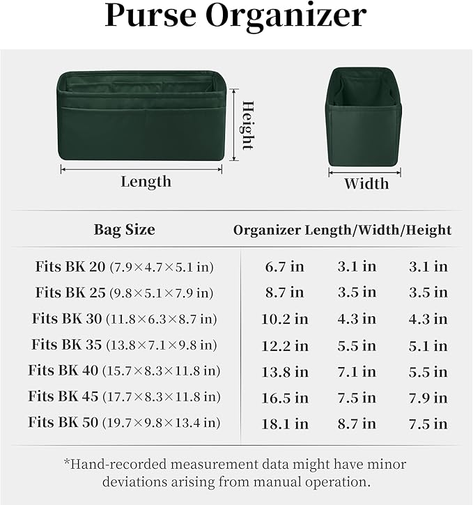 Purse Organizer Insert for Birkin 30, Lightweight & Soft Satin Organizer Insert with Pockets for Woman Bags, Ideal for Travel, Shopping, and Daily Use, Multicolor Options(Vert Anglais, BK30 Sellier)