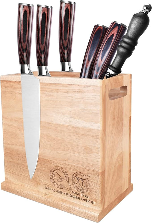 XYJ Magnetic Knife Block, Double Side Magnets, Natural Wood, Large Capacity Kitchen Storage for Knives and Utensils, Knife Holder Organizer Rack Tool without Knives
