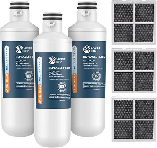 Crystala LT1000PC Replacement Water Filter, Compatible with LT1000PC/PCS, LT1000PC, LT-1000PC, MDJ64844601, ADQ747935 ADQ74793504 Water Filter and LT120F ADQ73334008 Fresh Air Filter 3 Pack