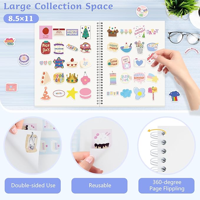 Large Reusable Sticker Book Collecting Album 8.5×11 Inch Sticker Storage Collection Organizer Book for Adult with 40 Sheets Letter Size Blank Release Paper and Holographic Cover (Little Star)