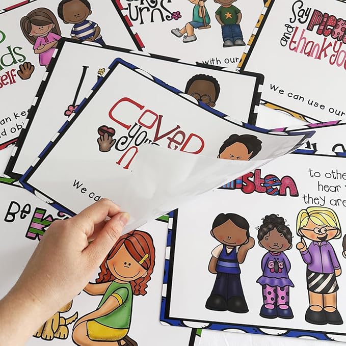 Lachilly 9 Sheets Classroom Rules Posters, Classroom Wall Decoration, Class Organization Charts, Bulletin Board Set, Classroom Decoration for Kindergarten Preschool Primary Middle High School