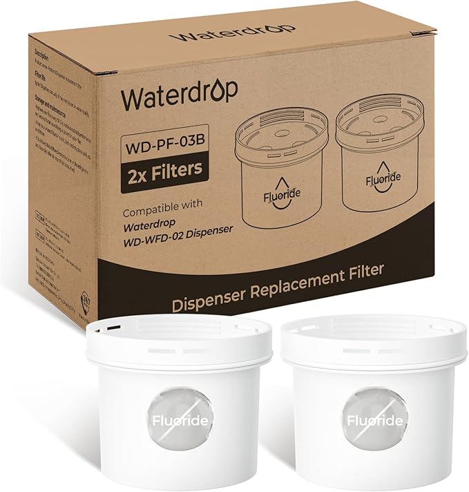 Waterdrop PF-03B Water Filter Replacement for Waterdrop WFD-02L/WFD-02W Fluoride Reduction Dispenser Filtration System, Reduce PFOA/PFOS, Last Up to 150 Gallons or 2 months, 2 Pack