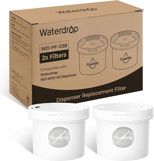 Waterdrop PF-03B Water Filter Replacement for Waterdrop WFD-02L/WFD-02W Fluoride Reduction Dispenser Filtration System, Reduce PFOA/PFOS, Last Up to 150 Gallons or 2 months, 2 Pack