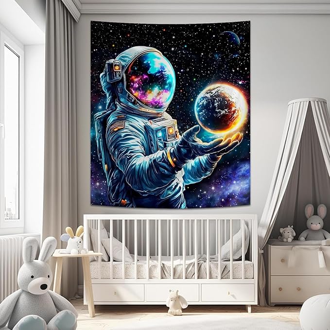 Apdidl Astronaut Space Decor Tapestry for Bedroom, Cool Posters Galaxy Planet Wall Hanging, Fantasy Outer Space Wall Tapestries Men, Funny Art Poster Aesthetic for Boys Guys Gamer Living Room 60" X 79"