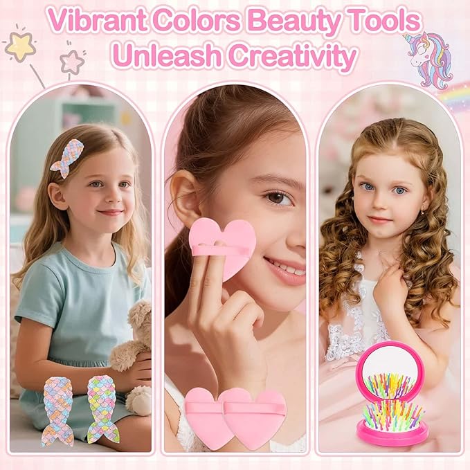 Kids Makeup & Nail Kit for Girls, Washable Cosmetic with Unicorn Storage Case, Kids Play Makeup Set, Girls Nail Polish and Press on Nails for Girl Birthday Gift 8 10 11 12+