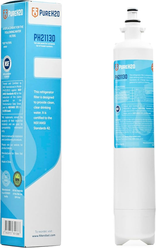 PureH2O PH21130 Compatible Replacement for GE RPWF Carbon Water Filter Cartridge for Fridge Refrigerator Water Dispenser