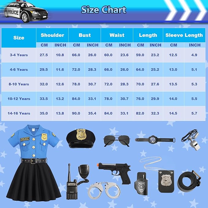 Police Costume for Girls Kids Cop Halloween Costumes Toddler Police Officer Uniform Outfit with Policeman Accessories