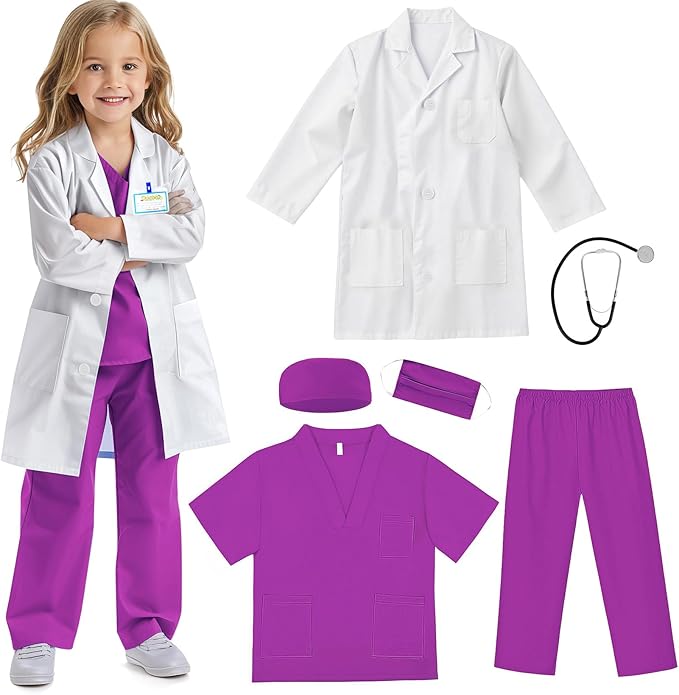 RioRand Doctor Costume for Kids With Stethoscope Lab Coat Career Day Costume Halloween Dress Up For Boys Girls 3-12