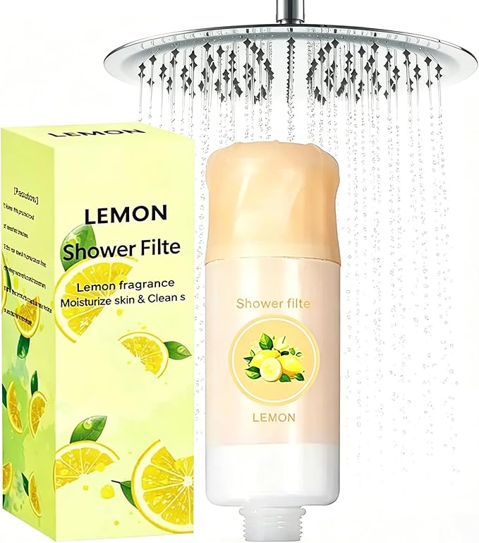 Shower Filter for Hard Water Filter Vitamin C Shower Aromatherapy Replacement Cartridge Bathroom Accessories Remove Chlorine Fluoride Heavy Metals Improves Skin Condition Protects Hair Lemon Scent