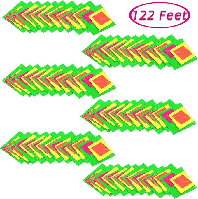 122feet Neon Streamers Glow Garland Glow in The Dark Block Hanging Paper Ornaments Blacklight Reactive Fluorescent Black Light Party Kit Neon Glow Party Supplies and Decorations for Birthday Wedding
