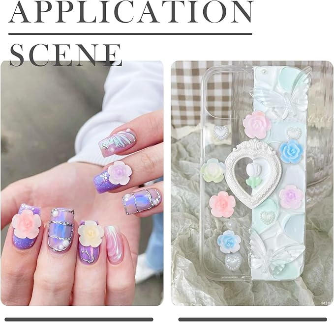 200 Pcs Mini Resin Flower Charms Luminous Rose Flower Flatback Cabochons Glow in The Dark Floral Rose Beads Nail Embellishments for DIY Craft Scrapbooking Hair Clip Decor