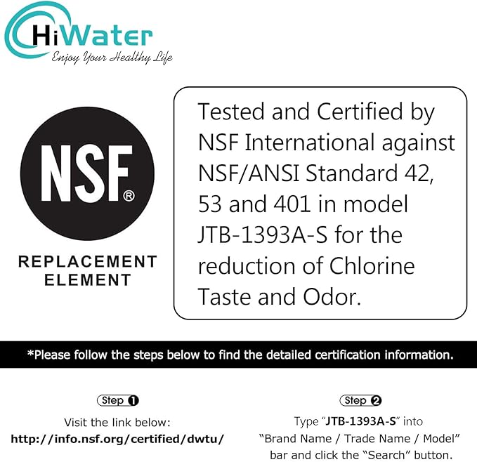 HiWater 4396508 Refrigerator Water Filter, NSF42 Certified, Replacement for EDR5RXD1 Filter 5 PUR W10186668, 4396510, NLC240V, 4392857 46-9010 3PACK
