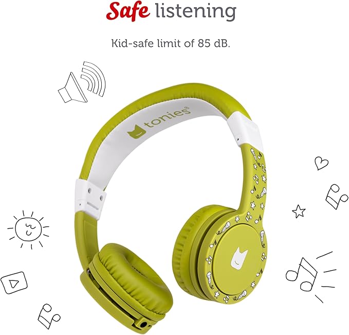 Tonies Foldable Wired Headphones for Kids - Comfortably Designed to fit On-Ear - Works with Toniebox 1 and All 3.5mm Devices - Green