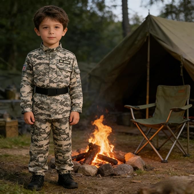 GRAJTCIN Kids Army Costume Long sleeve Halloween Party Military Soldier Dress Up Boys Costume for 4-14Y 11 PCS