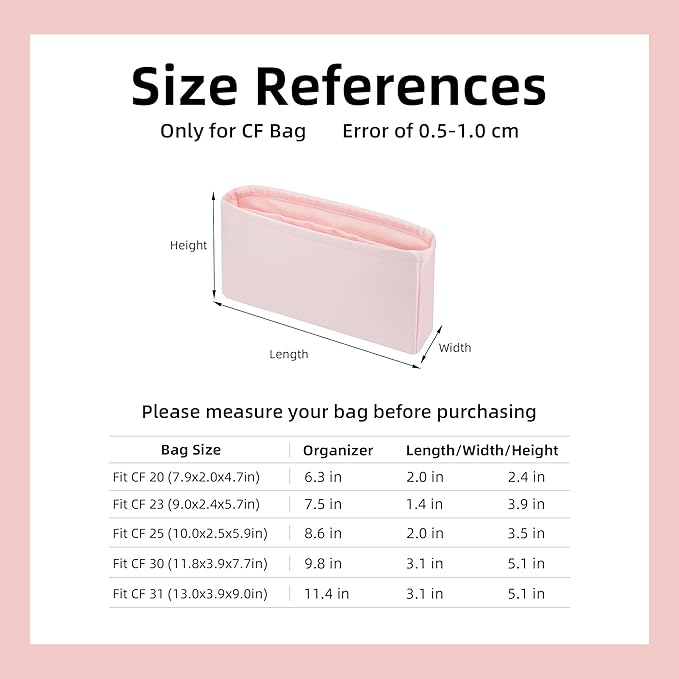 DGAZ Purse Organizer Insert，Silk Bag Organizer，Luxury Handbag & Tote Shaper Fits Chanel CF Bags