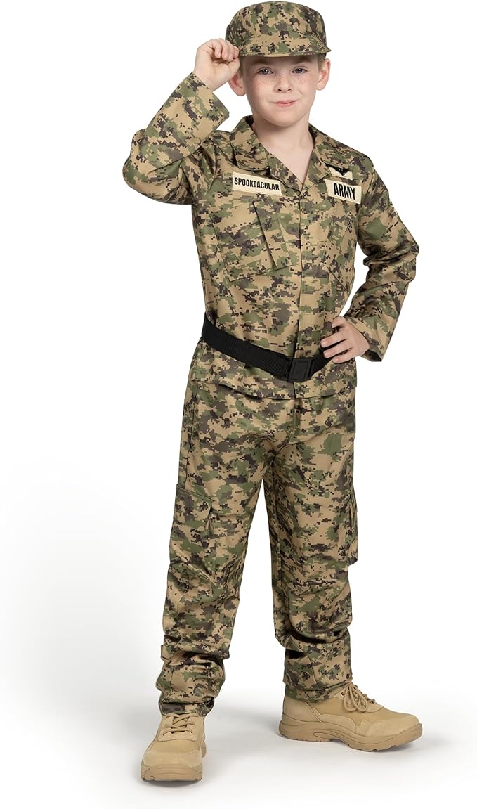 Spooktacular Creations Army Costume for Boys, Kids Military Costume, Soldier DressUp with Accessories for Halloween Roleplay