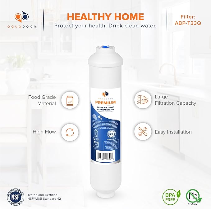 Aquaboon Premium Inline Post/Carbon Polishing Water Filter Catridge for Reverse Osmosis System Standard Size (Quick Connect Fiting) RO Water Filter Replacement Compatible with ICF-10 25-Pack