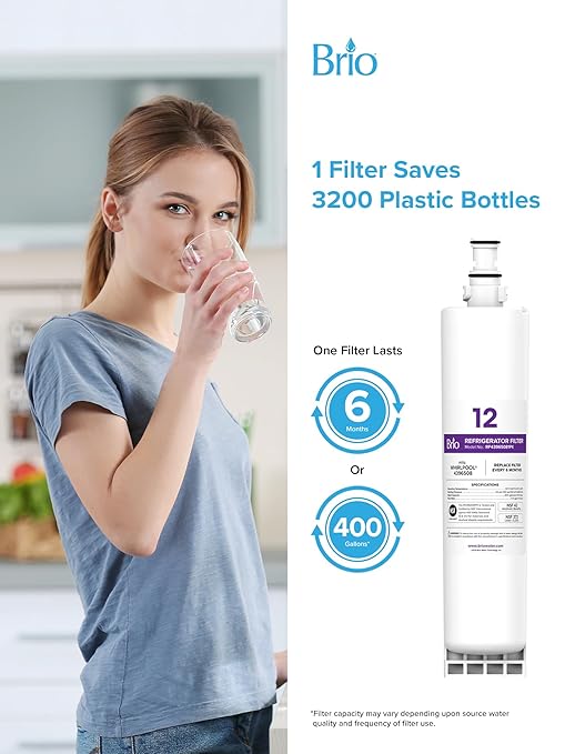 Brio Replacement Refrigerator Filter for Whirlpool 4396508, KitchenAid 4396547 | Significantly reduces unpleasant Tastes, Odors, Chlorine, and VOCs from Fridge Water & Ice | NSF Certified
