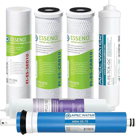 APEC Essence Series Alkaline Replacement Filter Kit for ROES-PH75 Reverse Osmosis System, 6 Stage RO Filter Set with RO Membrane and pH Remineralization Filter, 75 GPD Under Sink System