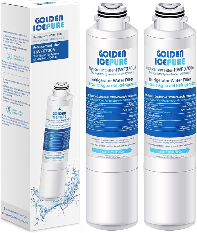 GOLDEN ICEPURE RWF0700A Refrigerator Water Filter Replacement for Samsung DA29-00020B, HAF-CIN/EXP, RF263BEAESR, RF28HMEDBSR, RF28HFEDTSR, RF28HFEDBSR,2PACK