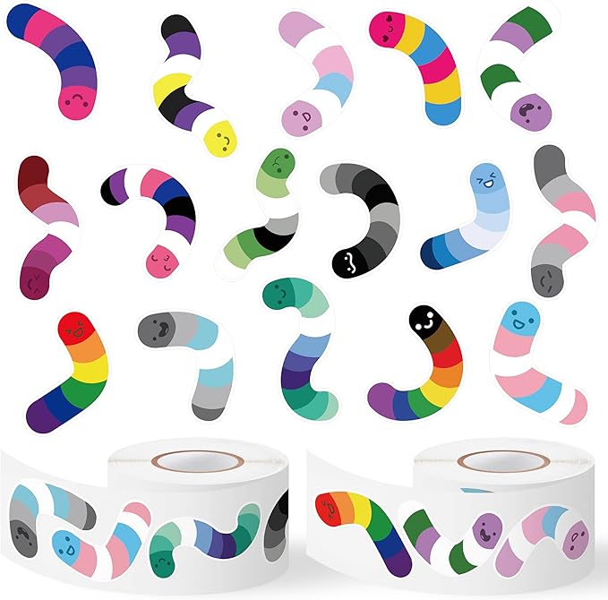 LGBTQ Pride Month Sticker - 1000 Pcs LGBTQ Pride Month Flag Rainbow Candy Worm Waterproof Vinyl Reusable Laptop Sticker Coloring Book Scrapbook Water Bottle Page Activity Pad Party Favors