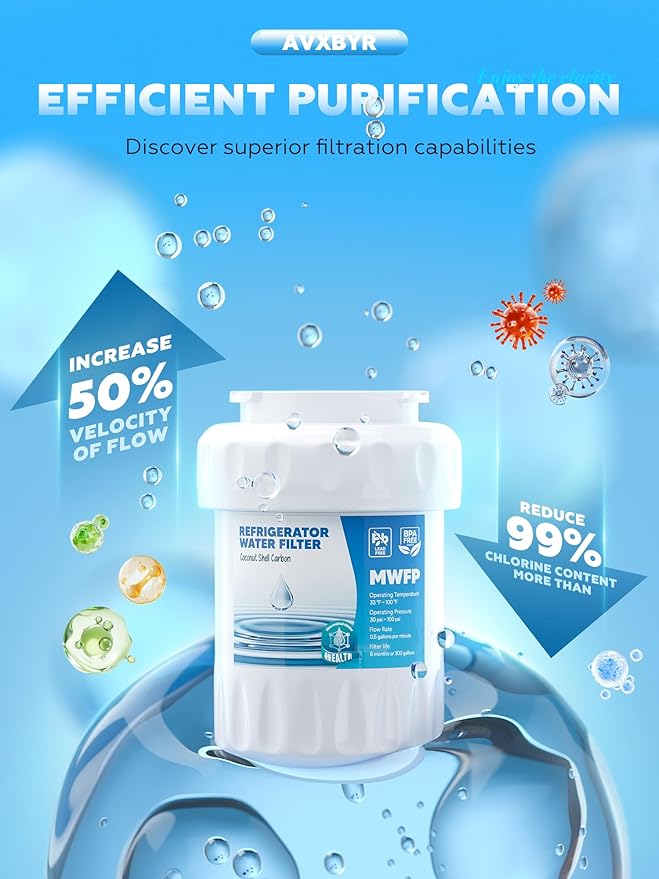 RWF0600A Water Filter, Fit for MWF GE Water Filter, GE MWF, SmartWater MWFP, MWFA, GWF, HDX FMG-1, WFC1201, RWF1060, 197D6321P006, Kenmore 9991, 3packs BY AVXBYR