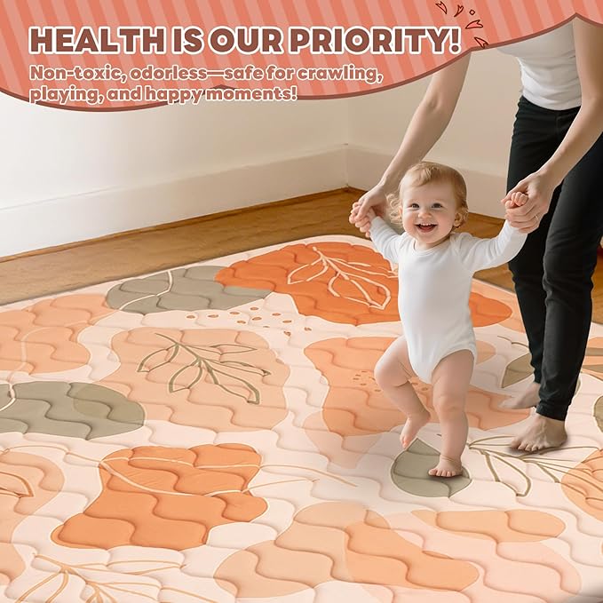 Baby Play Mat for Floor, 71'' x 59'' Thicken Foam Soft Padded Mat for Baby, Playpen Mat for Toddlers Infant Kids, Machine Washable, Non-Slip Bottom Safe for Crawling (Stone）