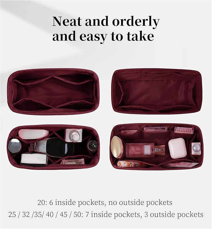 Purse Organizer Insert for Birkin 40, Lightweight & Soft Satin Organizer Insert with Pockets for Woman Bags, Ideal for Travel, Shopping, and Daily Use, Multicolor Options(Rouge H, BK 40)