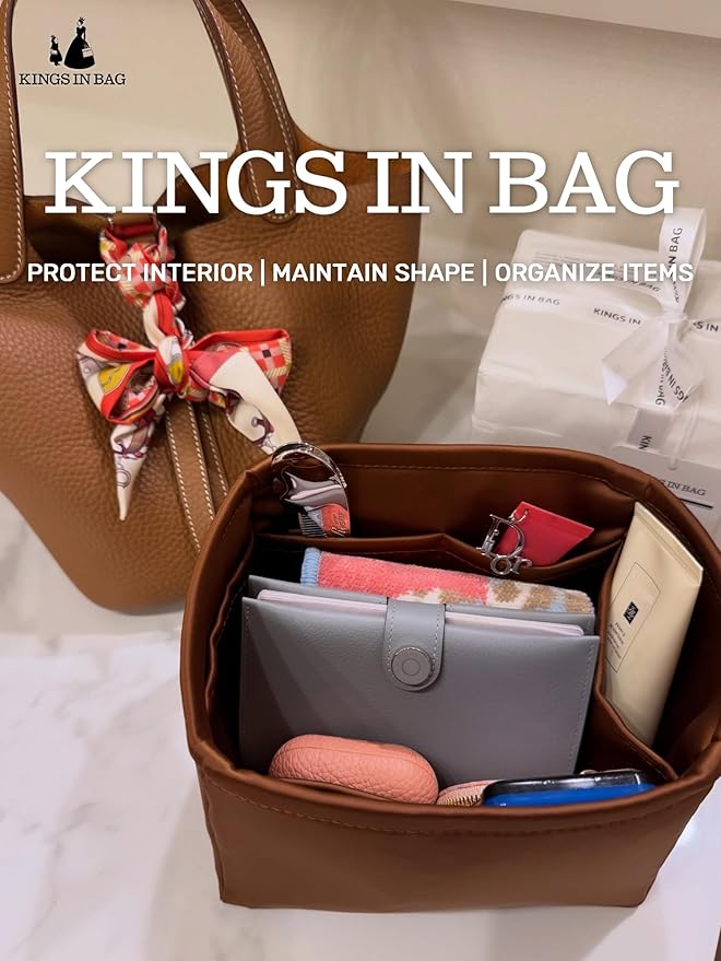 Purse Organizer Insert for Picotin 18/22, Satin Bag Organizer for Picotin Bags, Lightweight Purse Essentials for Women Luxury Handbags, Soft Touch Inner Liner with Multiple Pockets (Gold, PC22)