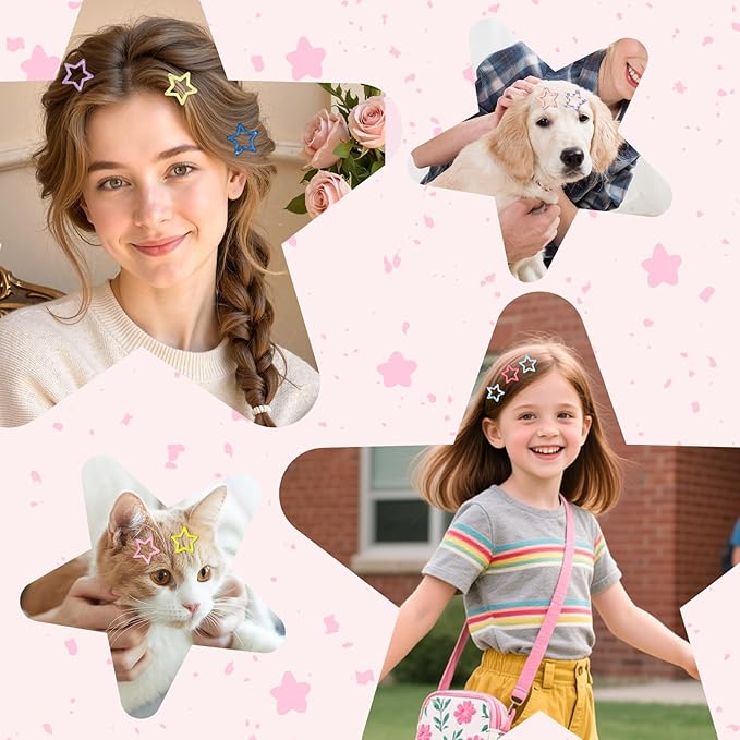 24Pcs Star Hair Clips Y2K Cute Star Hair Clips for Women Snap Metal Stars Barrettes for Long Short Curly Thin Thick Hair Bulk Pink Blue Purple Yellow Kawaii Hair Accessories for Girls Styling Tools