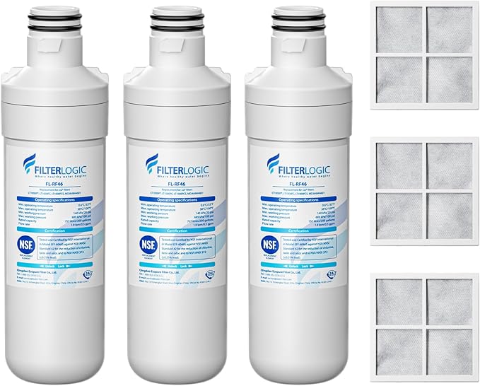 Filterlogic LT1000PC ADQ747935 MDJ64844601 NSF Certified Refrigerator Water Filter and Air Filter, Replacement for LG® LT1000P®, LT1000PC, LT-1000PC, MDJ64844601 and LT120F®, 3 Combo