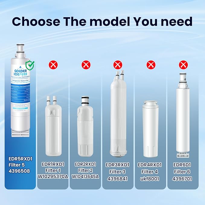 GOLDEN ICEPURE 4396508 Refrigerator Water Filter Replacement for EveryDrop Filter 5, EDR5RXD1, 4392857, 4396510, Clch100, 46-9010, NLC240V, 8212491, WF285 4PACK