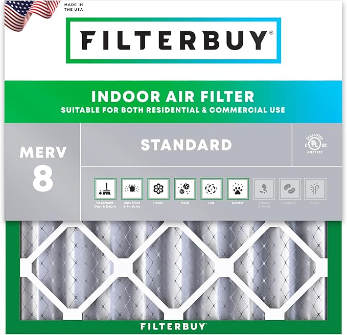 Filterbuy 24x24x4 Air Filter MERV 8 Essential Dust & Allergy Defense (1-Pack), Electrostatic Pleated HVAC AC Furnace Filters Replacement (Actual Size: 23.38 x 23.38 x 3.63)