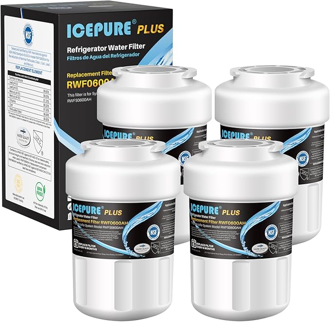 ICEPURE PLUS NSF53&42 Premium RWF0600AH Replacement for GE MFW, MWFP, 197D6321P006, WFC1201, MWFA, PC75009, HDX FMG-1, GSE25GSHECSS, 46-9996, GSH25JSDDSS, PSHS6PGZBESS Refrigerator Water Filter 4PACK