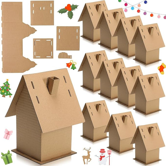 Cholemy 12 Pcs Christmas Gingerbread House Cardboard House Crafts Bulk Make a Gingerbread Cardboard Novelty Holiday Crafts for Christmas Winter Family DIY Decors (Classic)