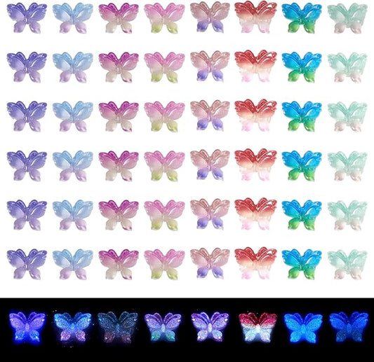 160Pcs 8 Colors Luminous Resin Butterfly Nail Charms, Glow in the Dark, Nail Art Decoration Accessories