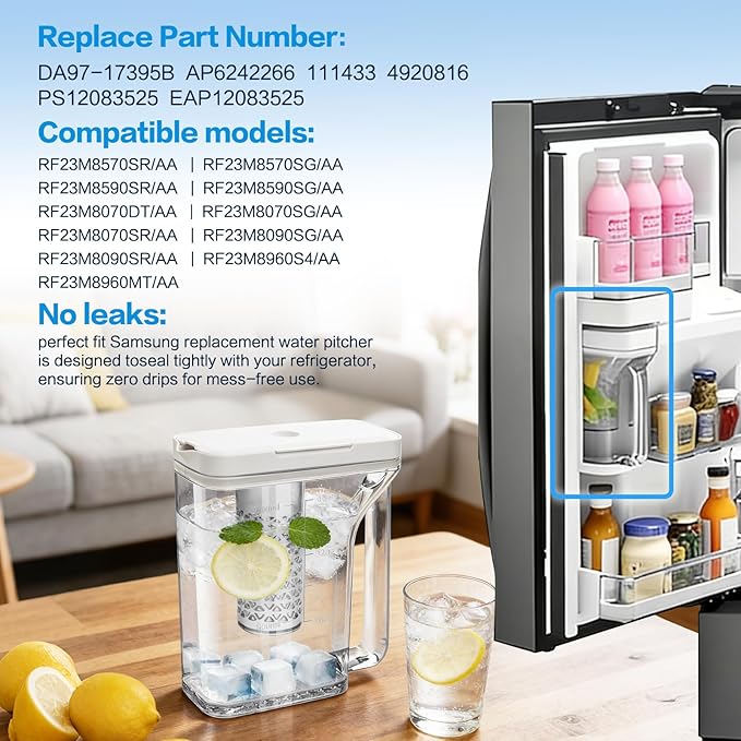 Upgraded DA97-17395B Water Pitcher Reservoir,Compatible with Samsung Refrigerators RF28R7351SG RF28R7351SR RF28R6221SR【Food-Grade Durable Material, No-Leak Design】samsung refrigerator water pitcher
