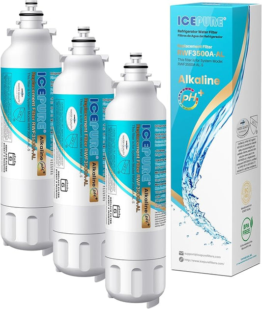 ICEPURE Alkaline ADQ73613401 Refrigerator Water Filter Replacement for LG LT800P, LT800PC, ADQ75795104, ADQ736134, ADQ73613402 Kenmore 9490 46-9490 LSXS26326S LSXS26366S LMXS30776S, Enhances PH, 3Pack