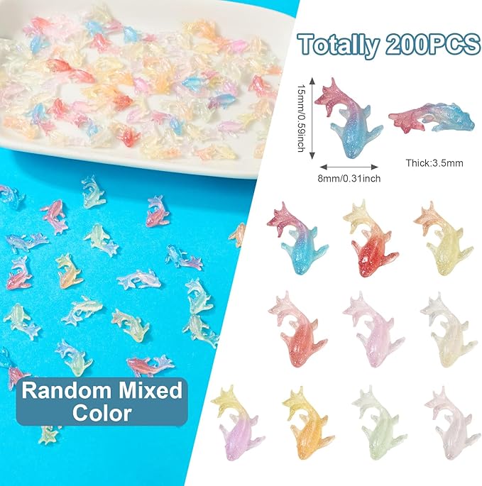 200 Pcs Glow in The Dark Goldfish Flatback Cabochons Multicolored Resin Nail Charms Luminous Goldfish Model Figurines for Crafts Fairy Garden Micro Landscape Scrapbooking Decor
