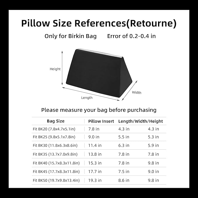 DGAZ Purse Pillow Shaper Insert,Luxury Handbag Tote Shapers, Memory Foam- Fits Birkin 25/30/35/40 Bag (Black, BK30 Retourne)