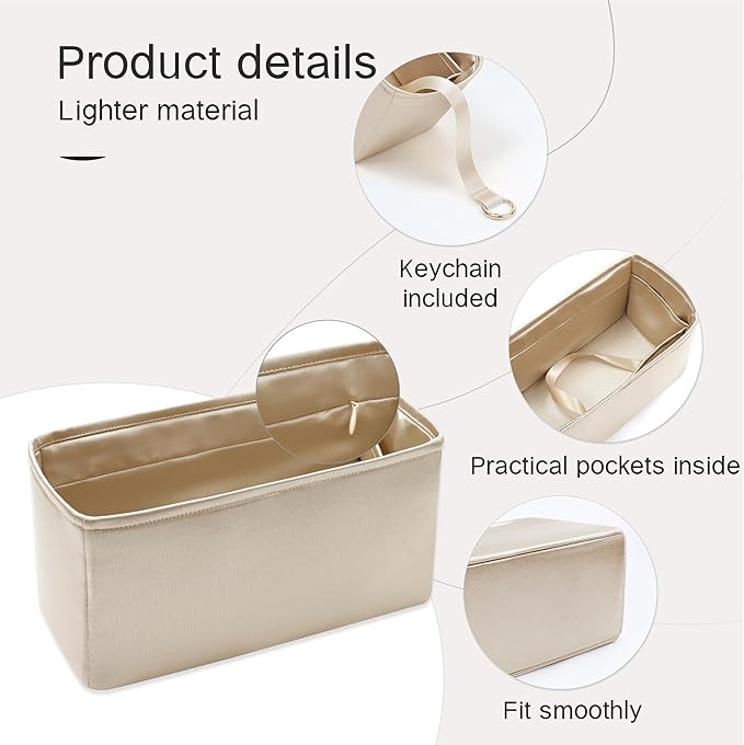 Silky Bag Insert Fit for Hermes Lindy 19/26, Silky Purse Organizer, Lightweight and Silk Touch (Fits Lindy 26, Champagne/Etoupe Grey)
