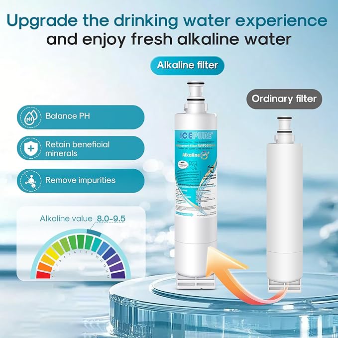 ICEPURE Alkaline 4396508 Refrigerator Water Filter Replacement for EDR5RXD1, EveryDrop Filter 5, Whirlpool 4396510, 4392857, 4396547, 9085, NL300, LC400V, PNL240V, WF-NLC240V WF285, Enhances PH, 2PACK