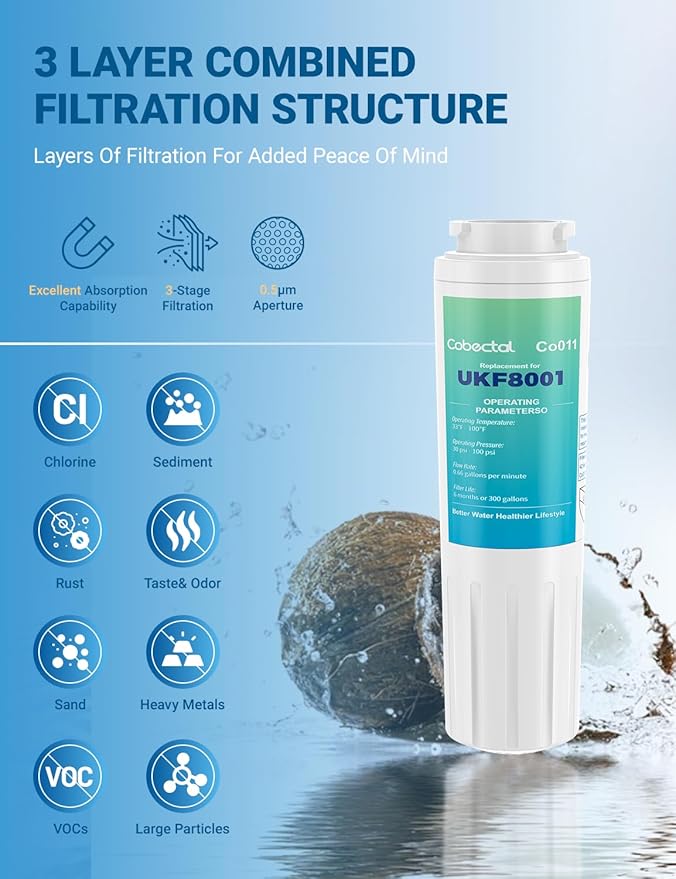 UKF8001 Water Filter Compatible with mayt*ag UKF8001, UKF8001AXX, UKF8001P, Replacement for whirlpool 4396395,469006,EDR4RXD1,Fit for Filter 4, RFC0900A, UKF8001AXX-200, 469006,4pack,by Cobectal