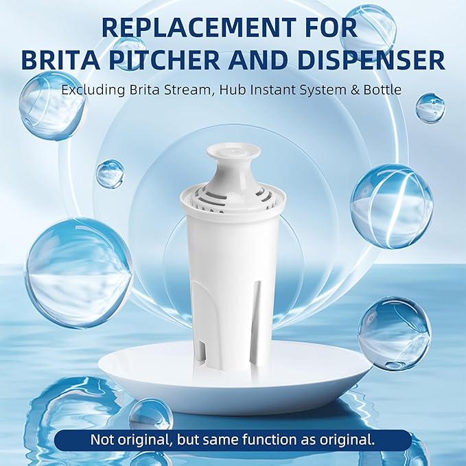 Water Filter Replacement for Brita Stand Pitchers, 8 Packs Water Filters for Britta OB03, Classic 35557, Mavea 107007 by APPLIANCEMATES