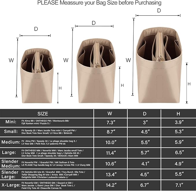 Purse Organizer Insert For Handbags, Purse Organizer With Zipper, Neverfull Organizer, Bag Organizer For Speedy Neverfull ONTHEGO Tote, Handbag and More (Silky Beige, SM)