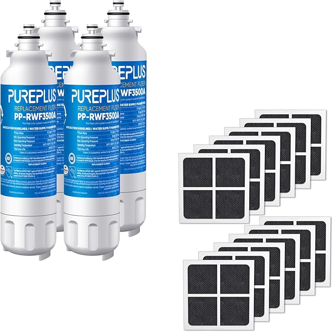 PUREPLUS Replacement for ADQ73613401, LG® LT800P®, LT800PC, ADQ73613402, LSXS26326S, LSXS26366S, LSXS26366D, 46-9490, Refrigerator Water Filter and LT120F® Air Filter, Model: RWF3500A+AF004 Combo