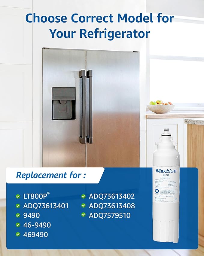 Maxblue ADQ73613401 Refrigerator Water Filter, Replacement for LG® LT800P®, ADQ73613402, ADQ73613408, ADQ75795104, Kenmore 9490, LSXS26326S, LMXC23746S, WF-LT800P, 469490, LMXC23746D, Pack of 3