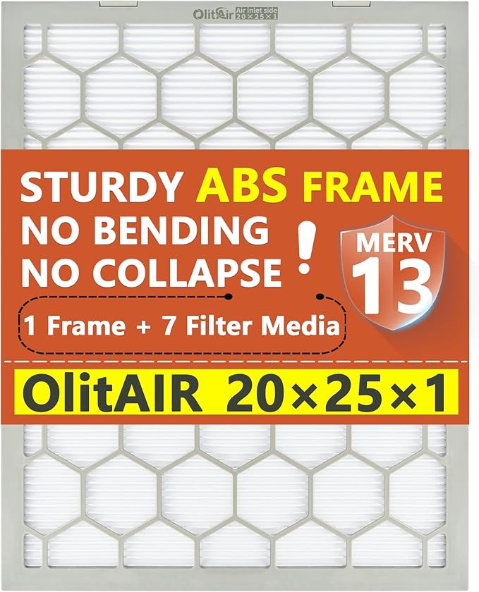 20x25x1 MERV 13 Air Filter,AC Furnace Air Filter,Reusable ABS Plastic Frame, 7 Pack Replaceable Filter Media (Actual Size: 19 3/4" x 24 3/4" x 3/4")