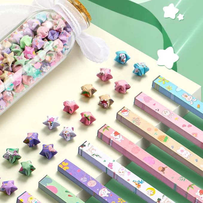 1080 Sheets Cartoon Origami Star Paper Strips 16 Different Styles Lucky Paper Stars Strips for DIY Handmade Crafts