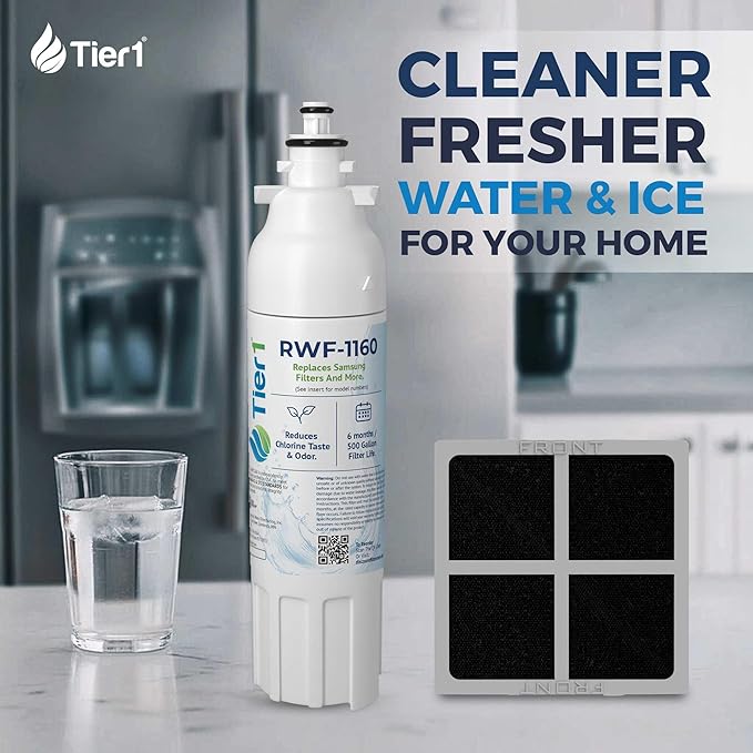 Tier1 RWF1160 ADQ73613401 Refrigerator Water & Air Filter Combo | Replacement for LG LT800P, 46-9490, fl-rf20, LT120F | Up to 12 Months Supply | Easy Install | Odor Control | Clean Water (2-pk)